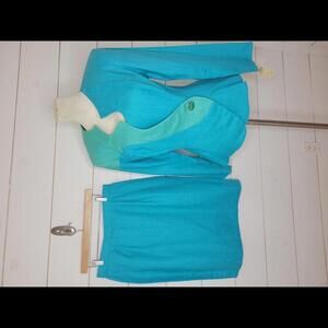 Vintage 80s NWT Magali Collection blue shades skirted suit